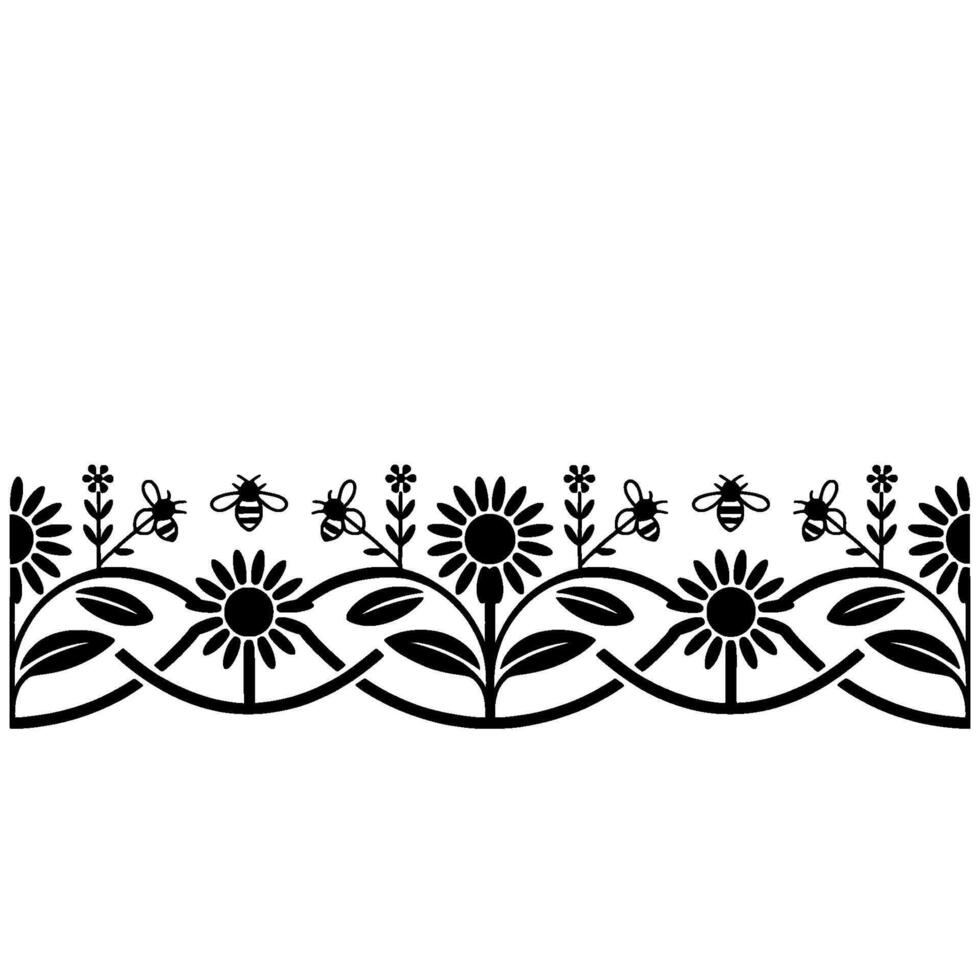 Floral Border with Bees Vintage Botanical Illustration vector