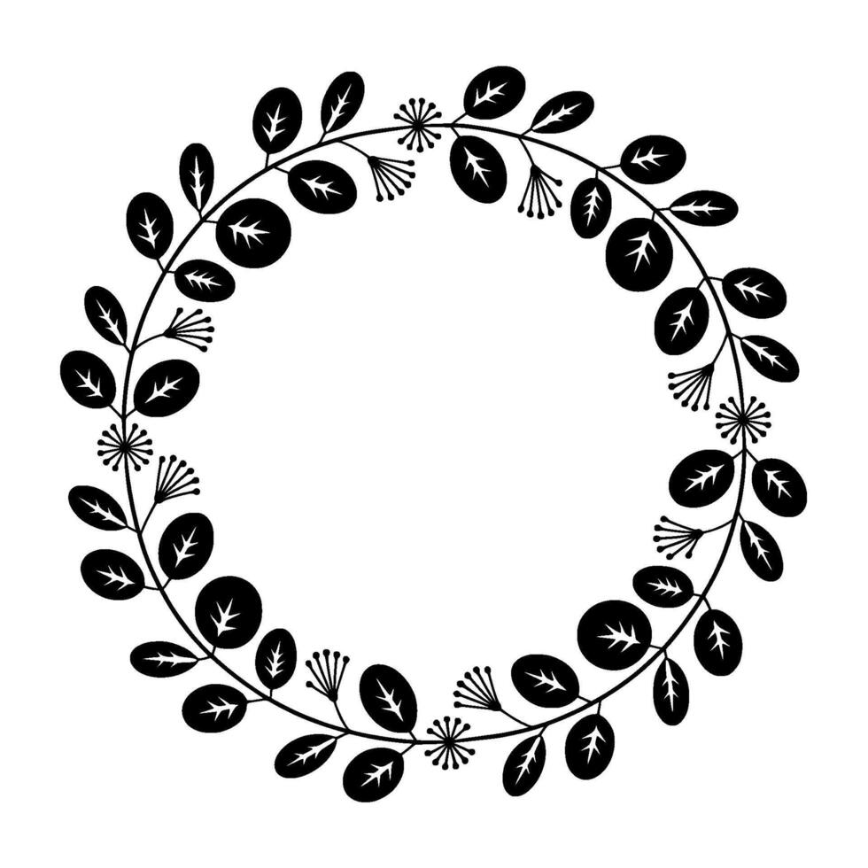 Minimalist Botanical Wreath, Elegant Border, Circular vector