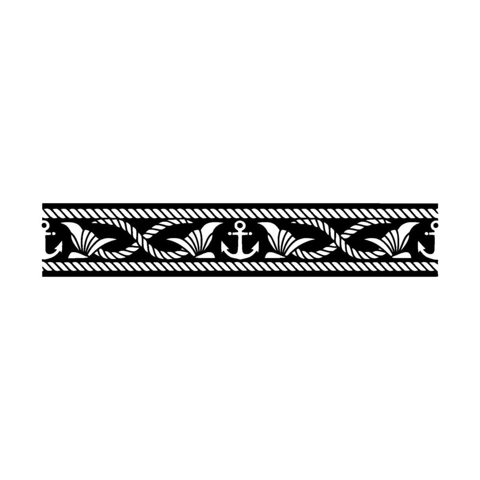 Nautical Border Anchor Wave Motif, Vintage Style - Marine vector