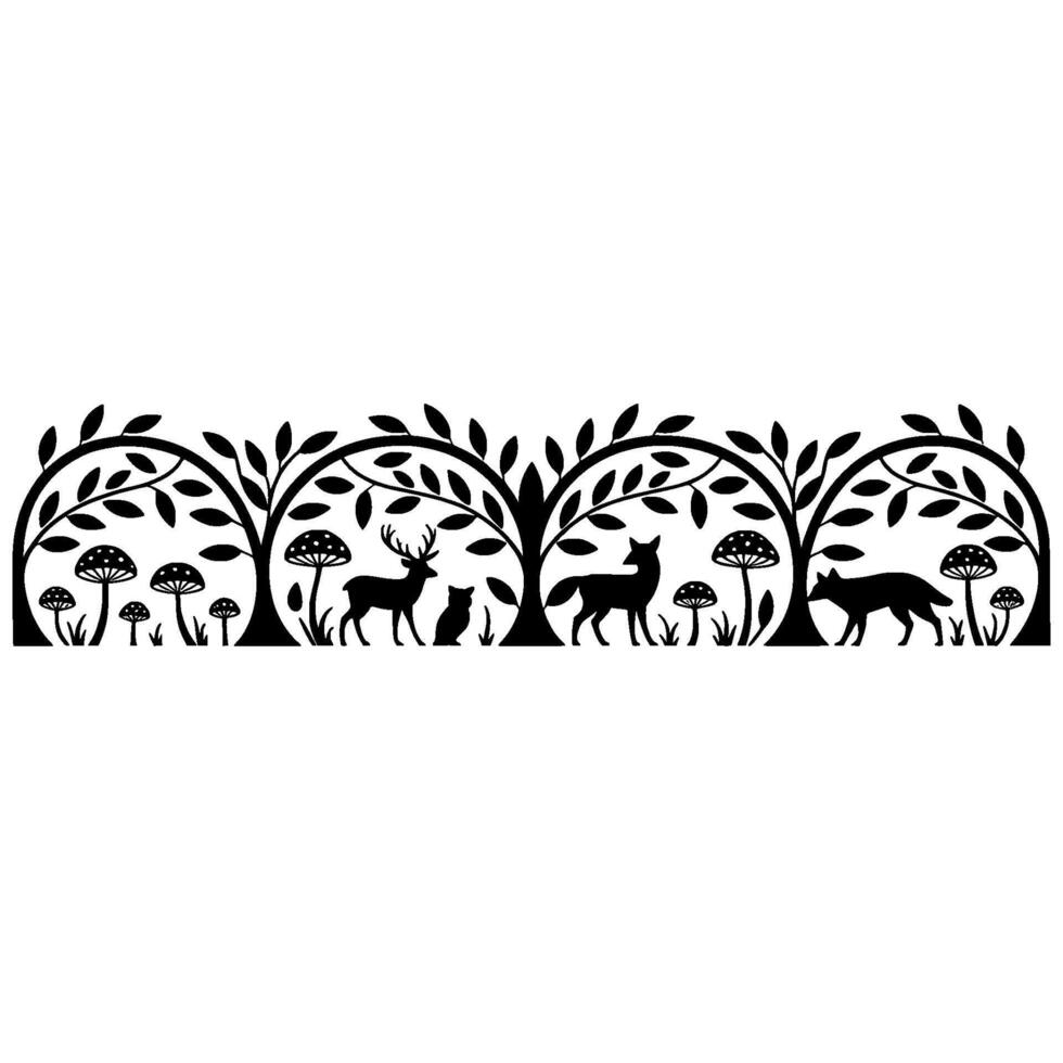 Enchanted Forest Border Woodland Creatures Mushrooms vector
