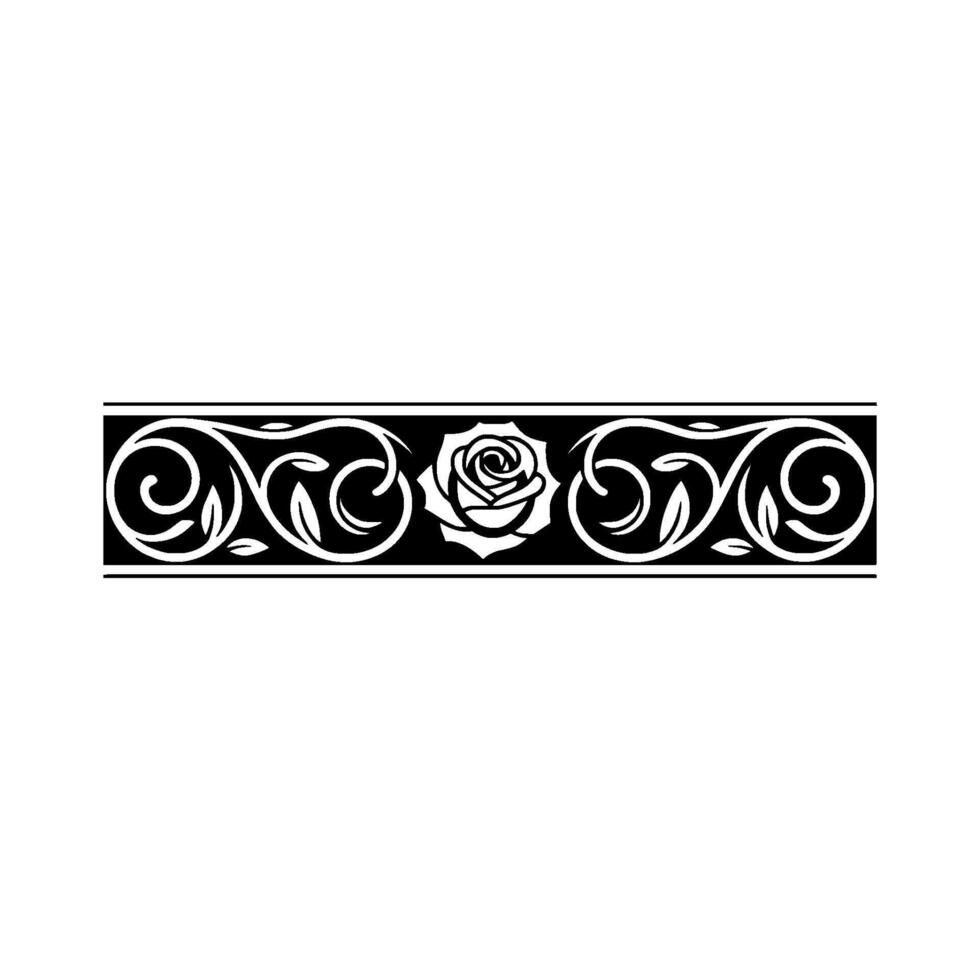 Elegant Black and White Floral Border, Vintage - Rose vector
