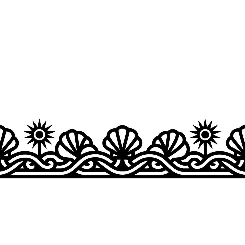 Nautical Border Seashells, Waves, and Sun Motif vector