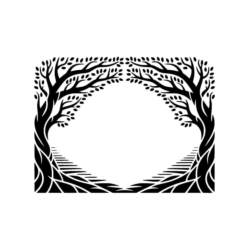 Stylized Tree Frame, Minimalist Botanical Border - Foliage vector