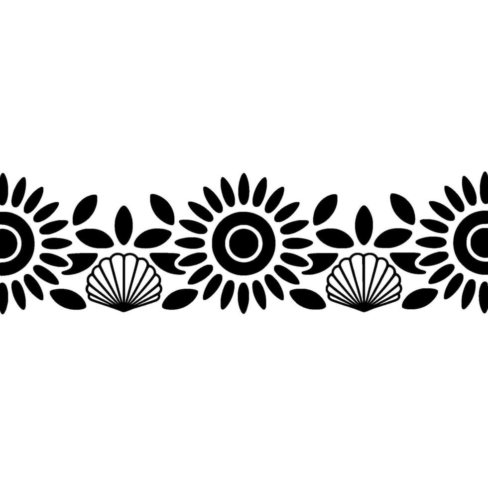 Oceanic Bloom Stylized Sunflower Shell Border vector