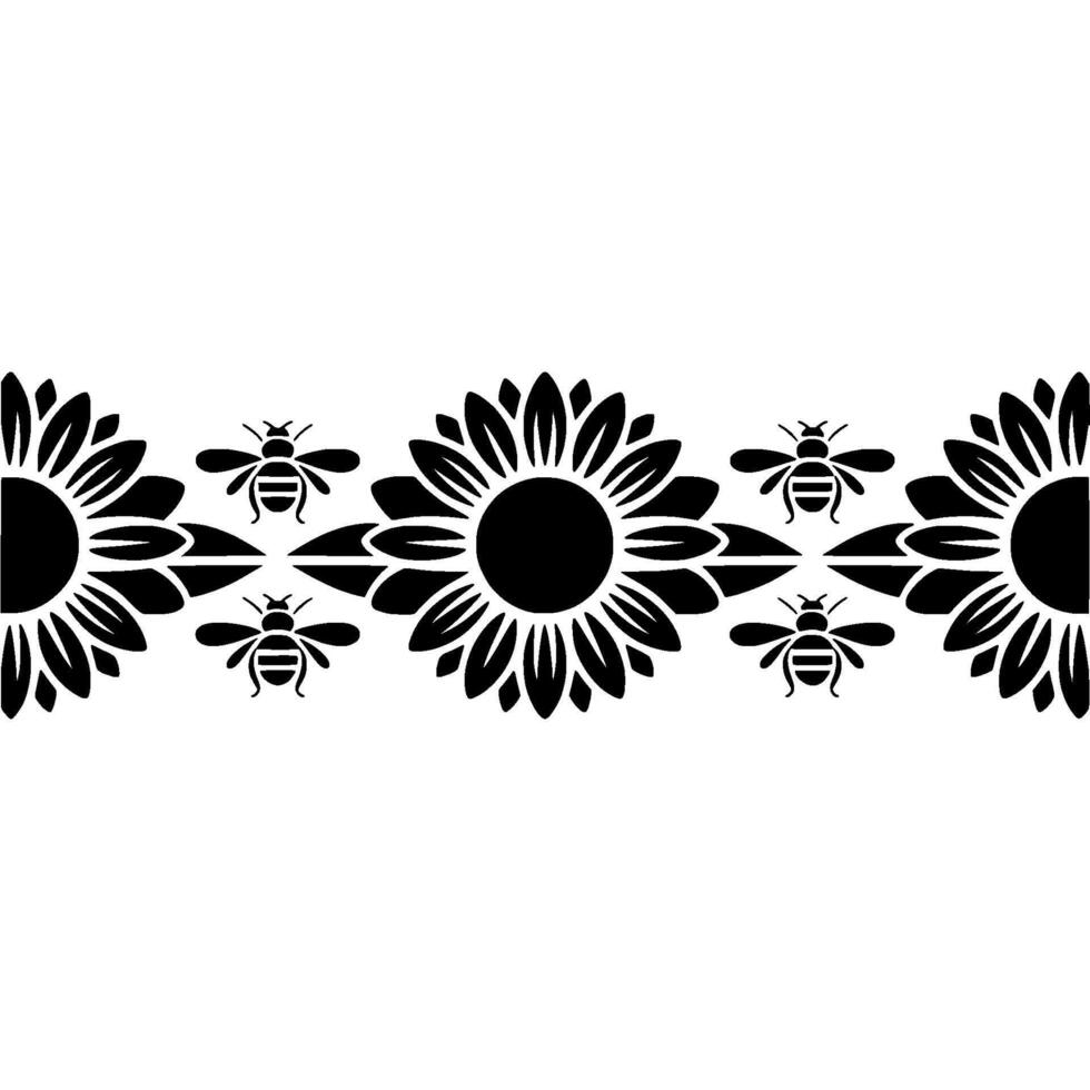 Floral Border Sunflowers Bees - Vintage Illustration vector