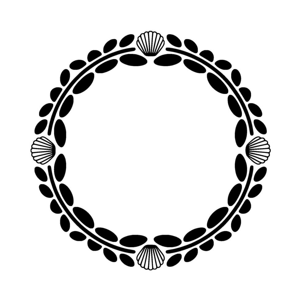 Oceanic Circle Black and White Seashell Border vector