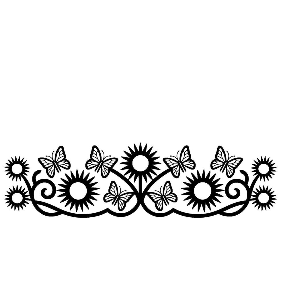Floral Butterfly Border Elegant Black White vector