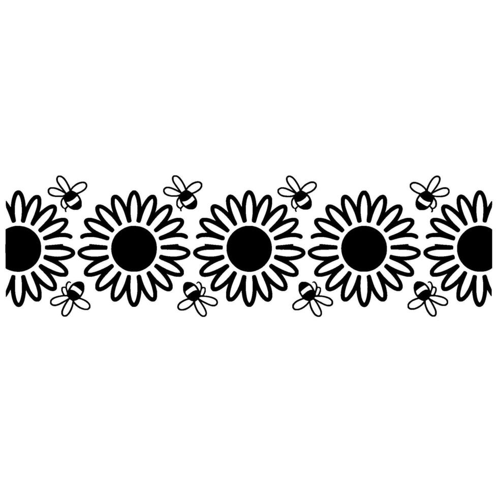 Whimsical Sunflower Border, Bee-Infused Floral vector