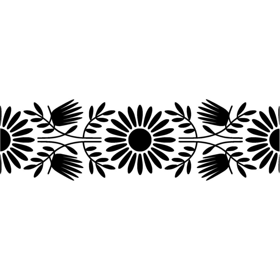 Intricate Floral Border, Folk Art, Black White vector