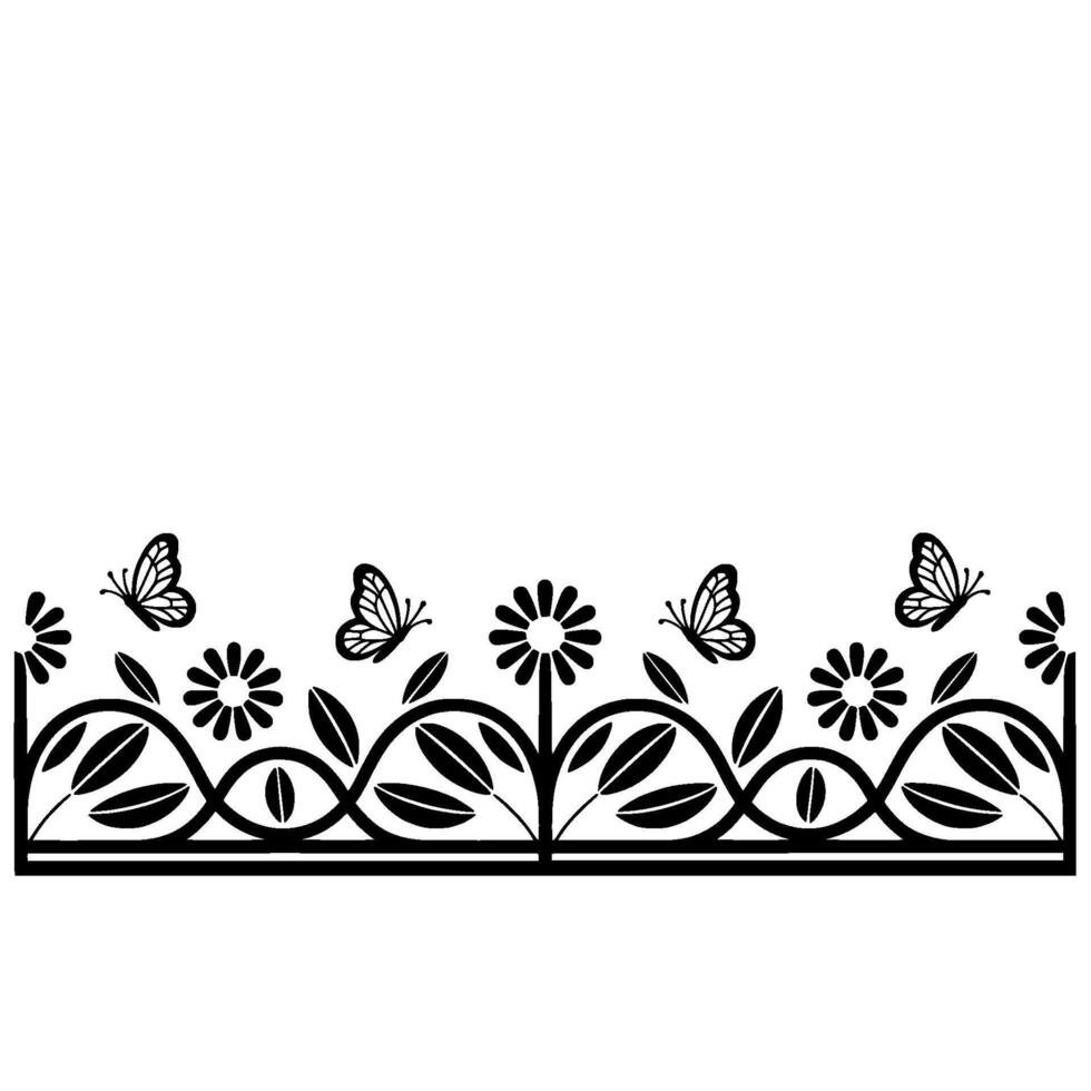 Elegant Botanical Border, Butterfly Accents vector