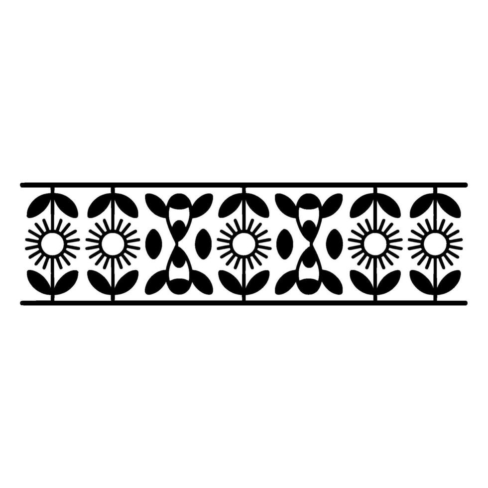 Mid-Century Modern Floral Border, Geometric Pattern vector