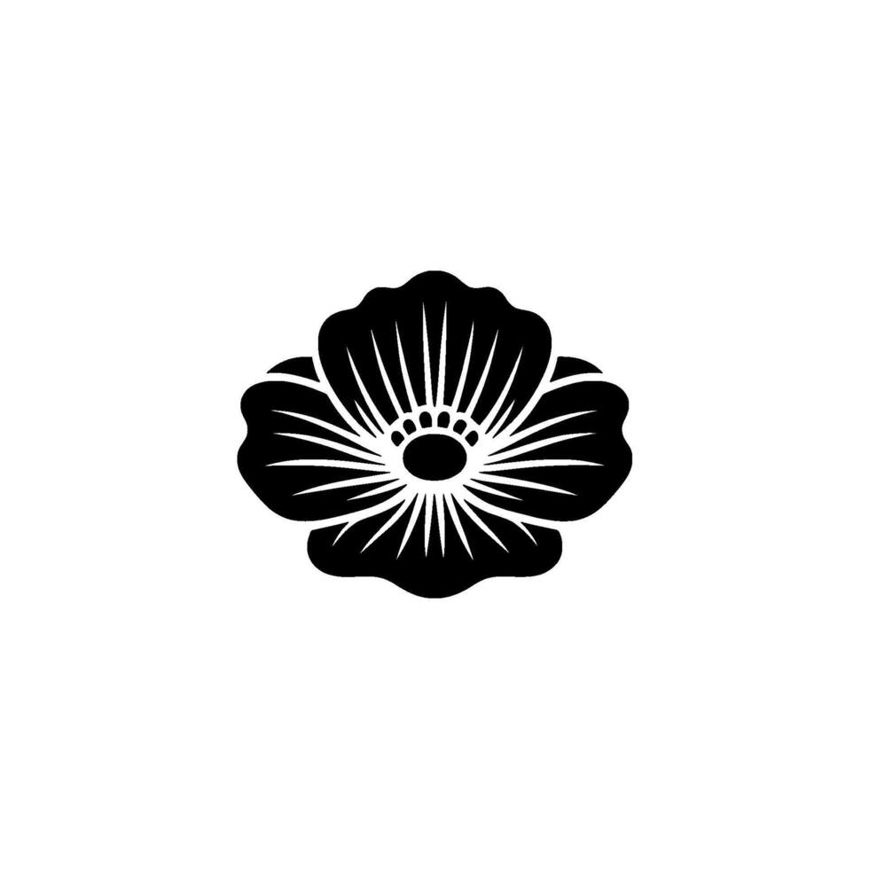 Minimalist Black Poppy Emblem, Elegant Floral - Flower vector