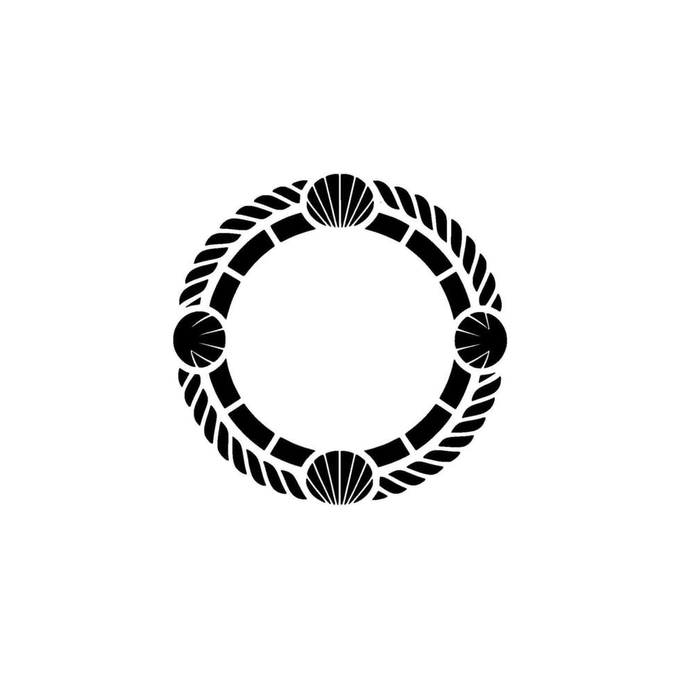 Nautical Circle Emblem, Seashell Rope Motif vector