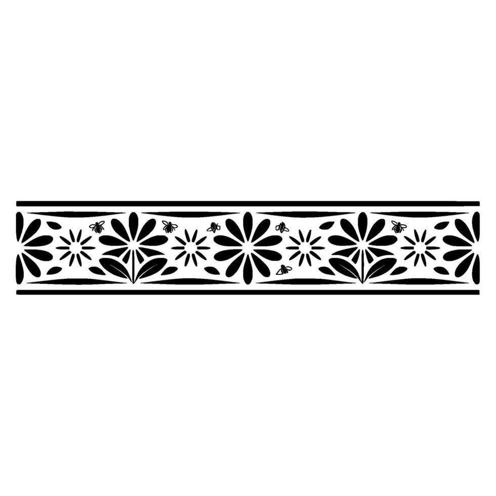 Stylized Floral Border with Honeybees, Vintage Illustration vector