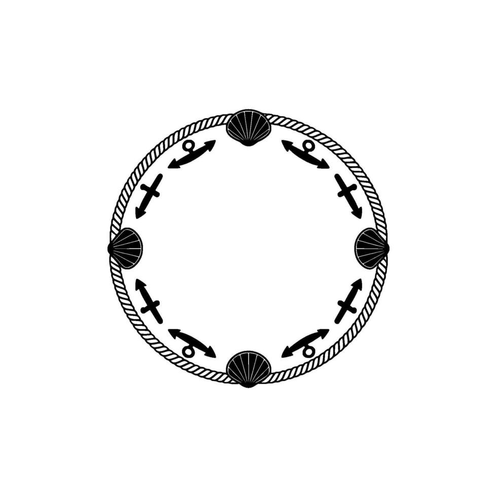 Nautical Circle Frame Anchors, Shells, and Rope vector
