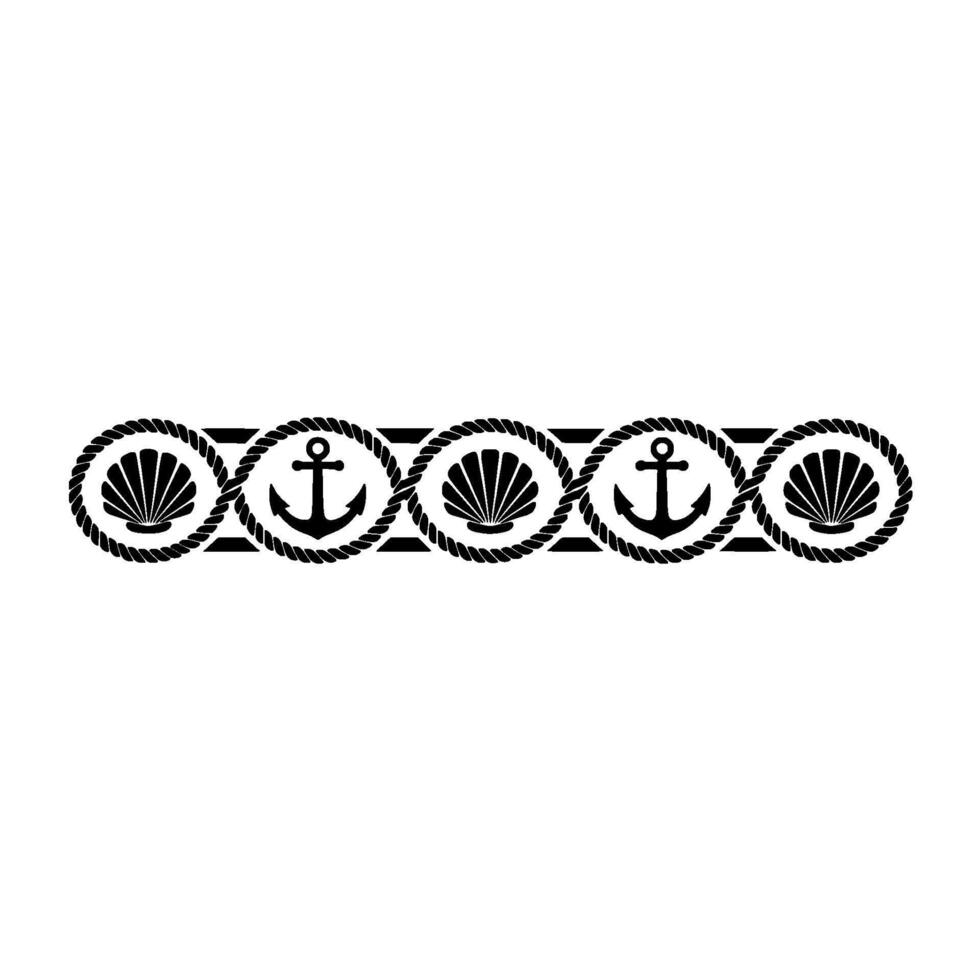 Nautical Border Anchor, Shells, and Rope Decorative Element vector