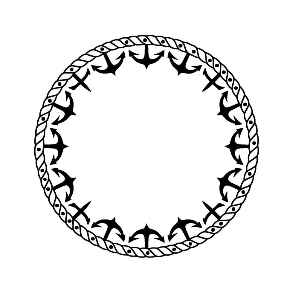 Nautical Circle Anchor Rope Border, Decorative vector