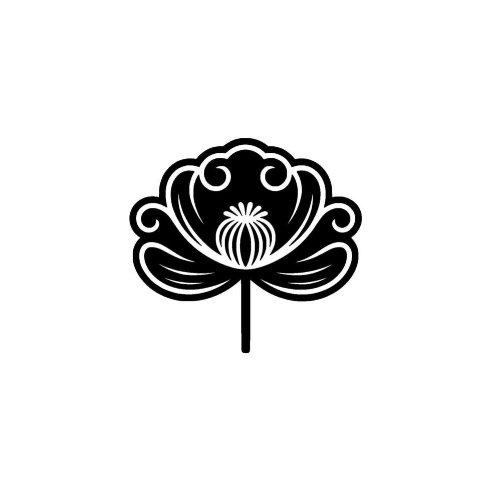 Elegant Black Floral Emblem, Minimalist - Lotus vector