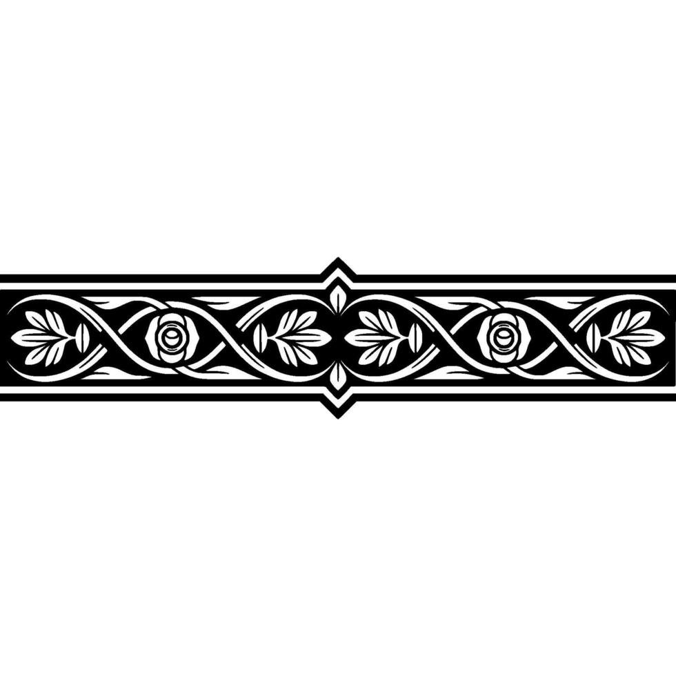 Elegant Black and White Floral Border, Victorian Style, Decorative vector