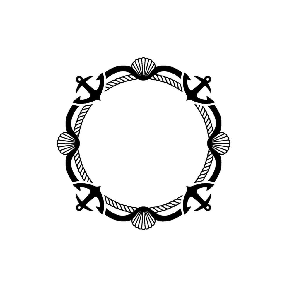 Nautical Circle Frame Anchor, Shells, and Rope vector