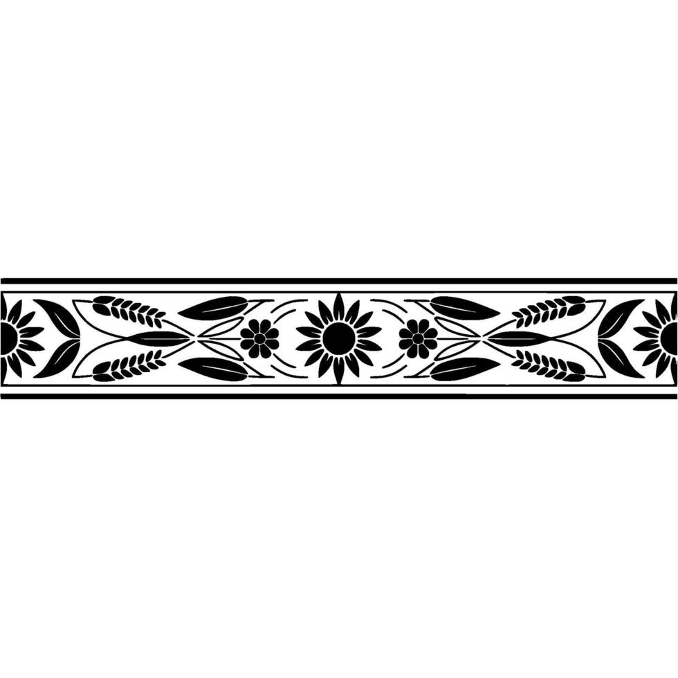 Stylized Sunflower Border, Vintage Floral, Linear - Decorative vector