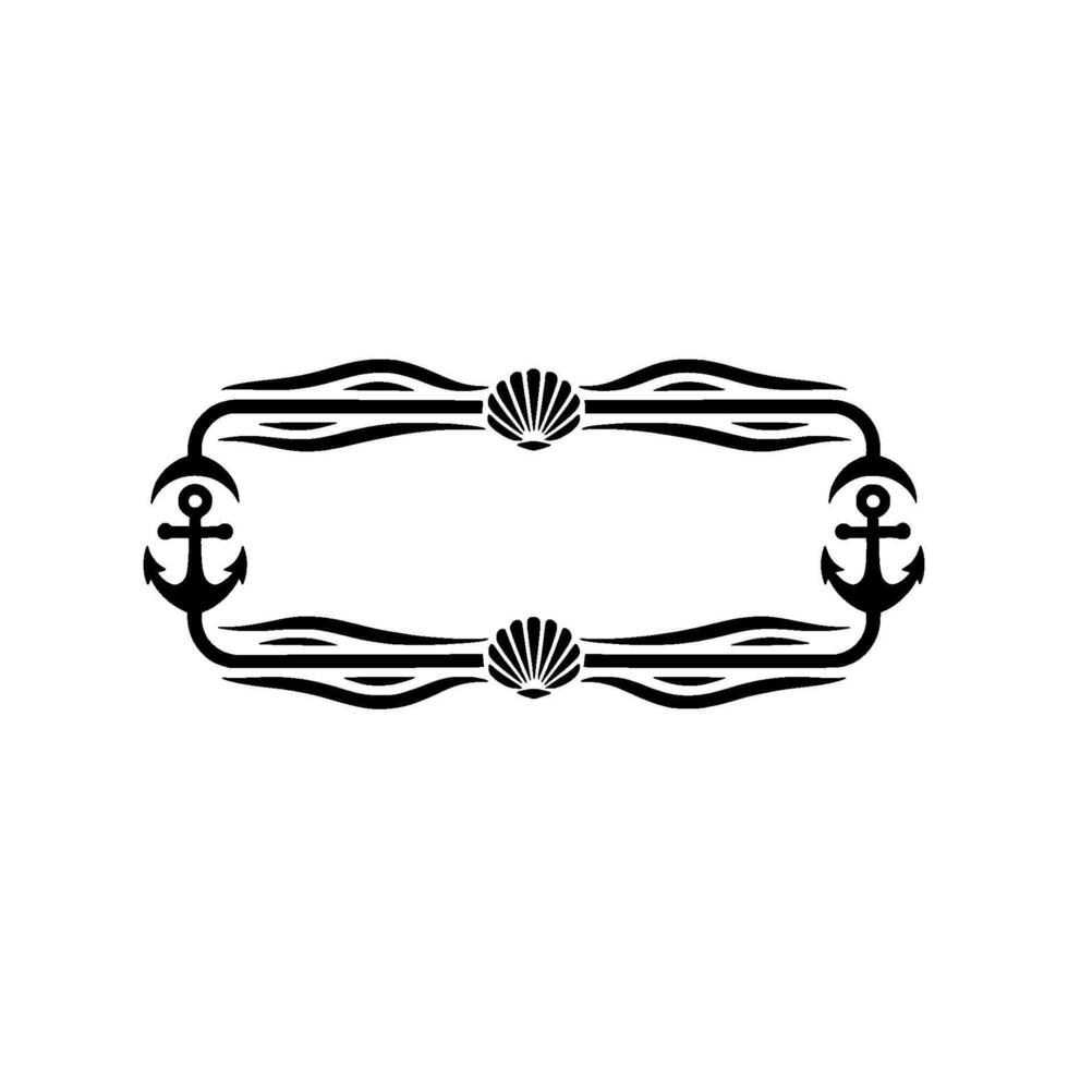 Nautical Frame Anchor, Shells, and Wave Border vector