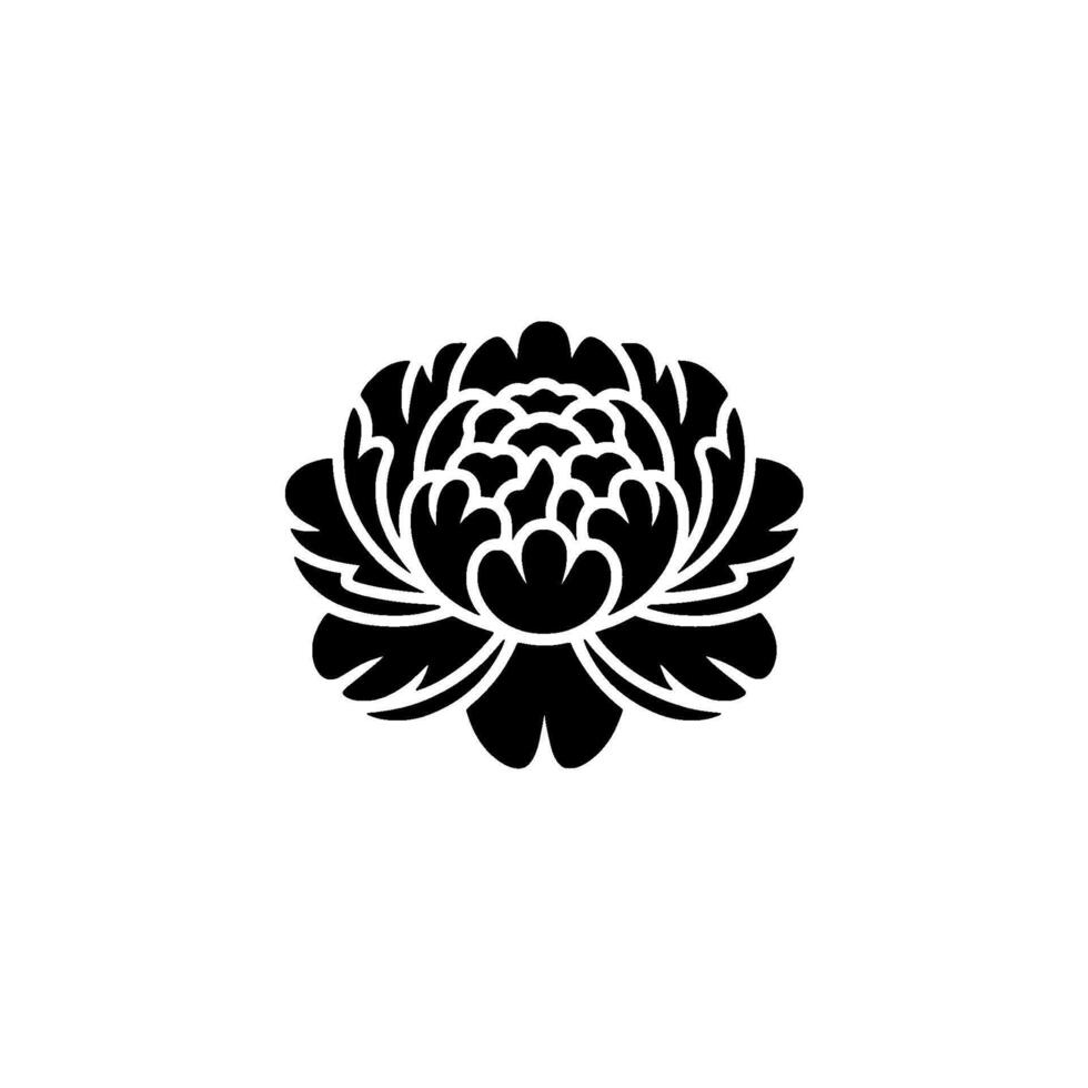 Elegant Black Peony Emblem, Minimalist Floral, Flower vector
