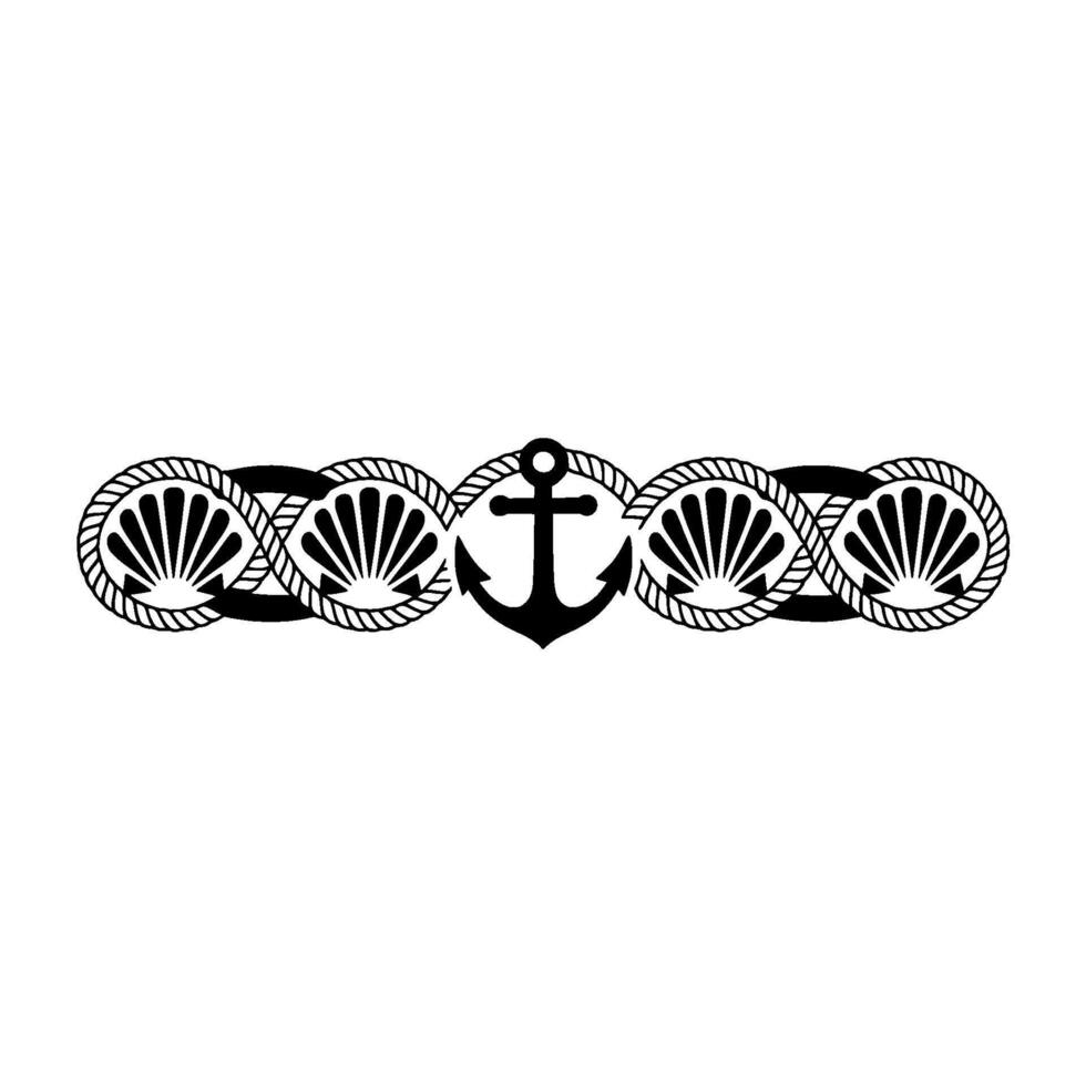 Nautical Emblem Anchor, Shells, and Rope Border, Marine vector