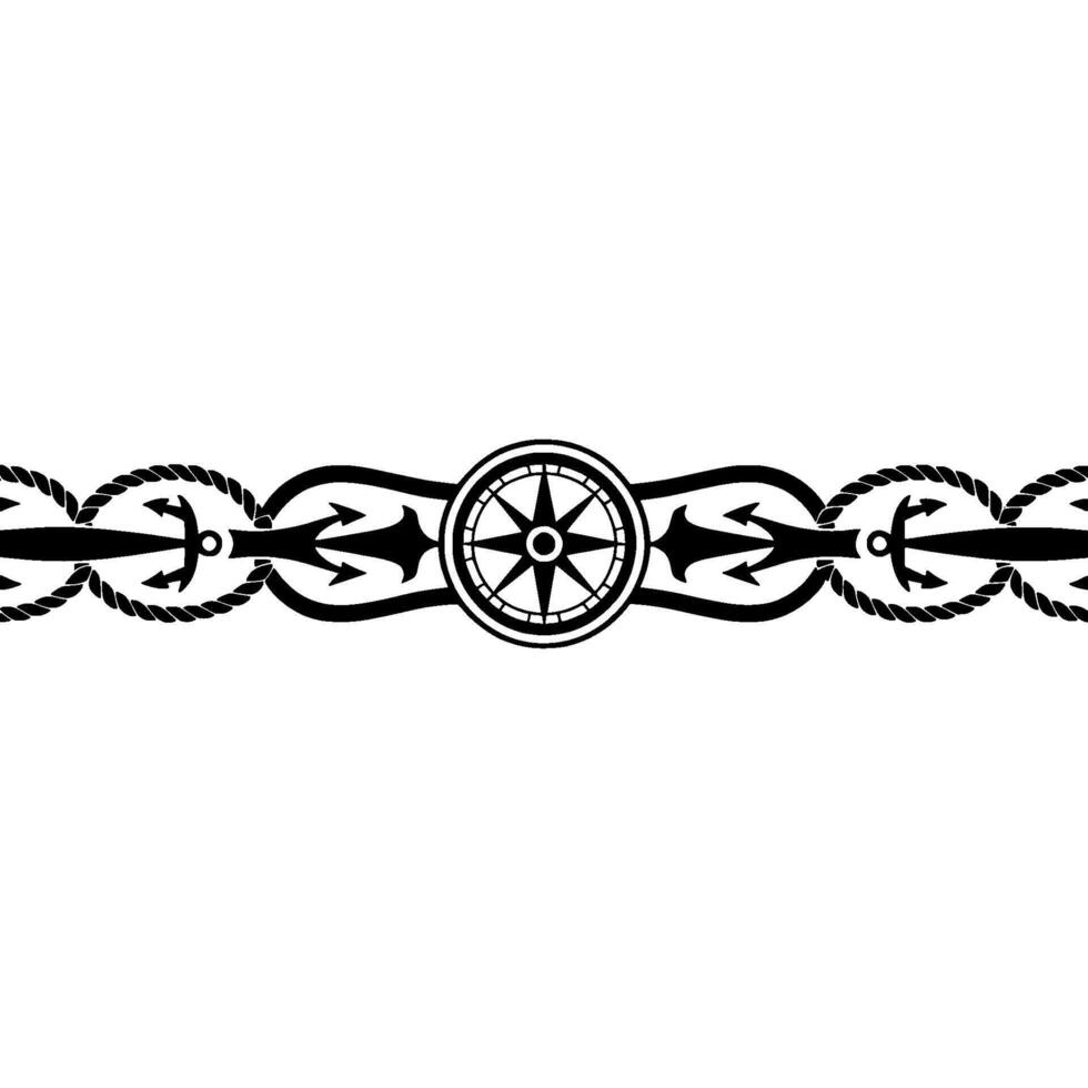 Nautical Border Anchor Compass Decorative Element vector