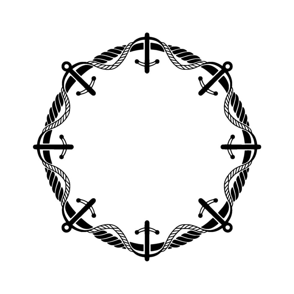 Nautical Circle Frame Anchor Rope Ornament, Vintage Style vector