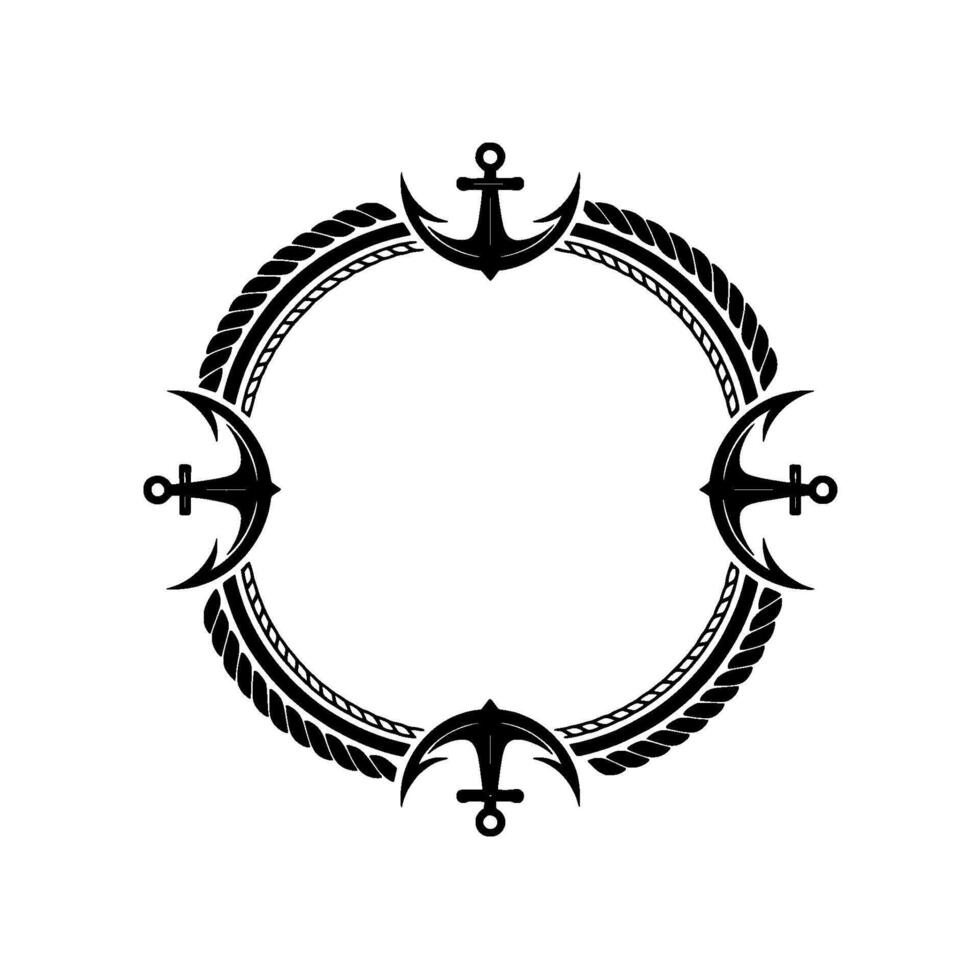 Nautical Circle Frame Anchor Rope Motif, Vintage Style, Marine vector