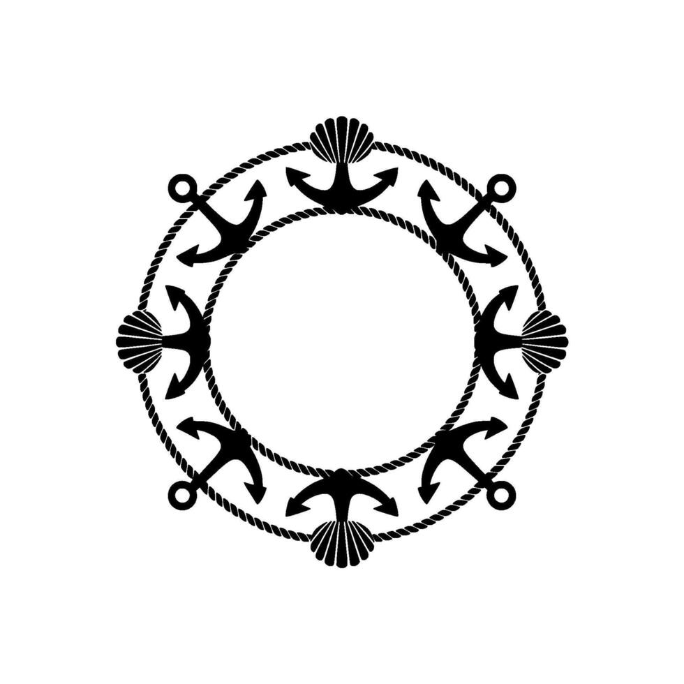 Nautical Circle Frame Anchors, Rope, and Seashells Vintage Style vector