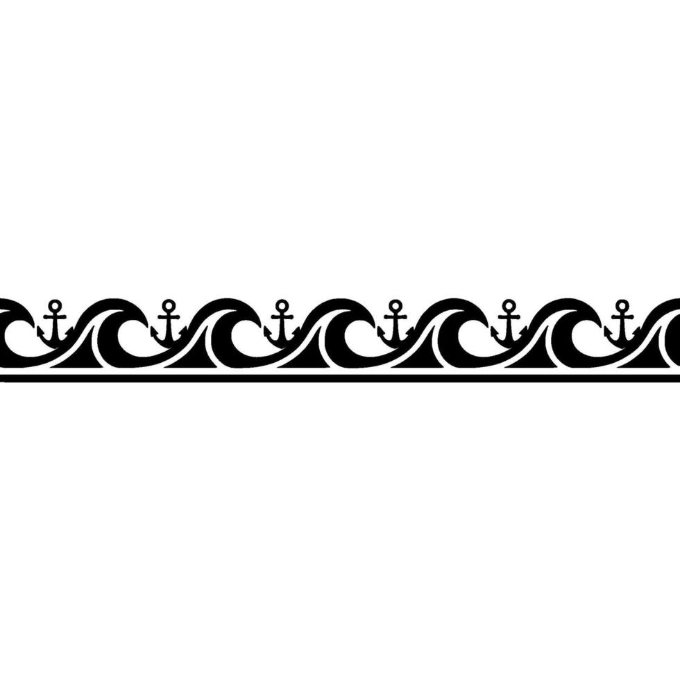 Nautical Border Anchors and Waves in Classic Style vector