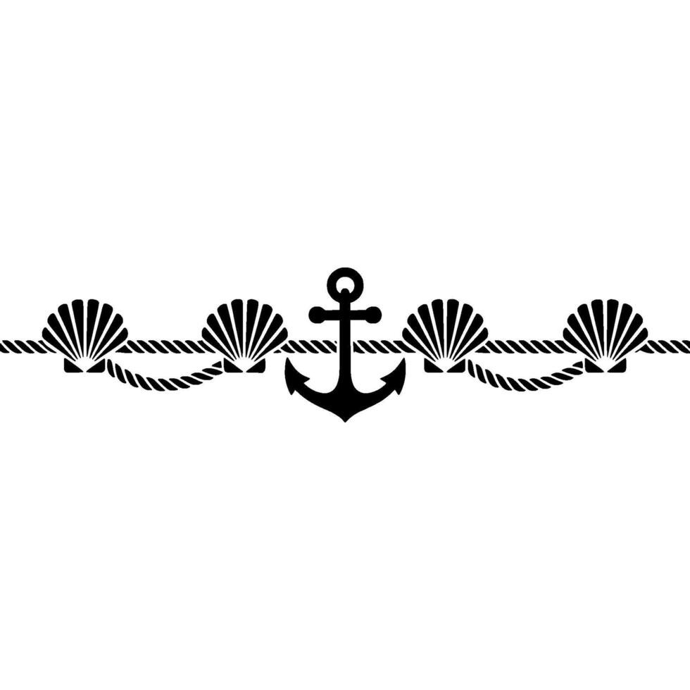 Nautical Charm Anchor, Shells, and Rope Border vector