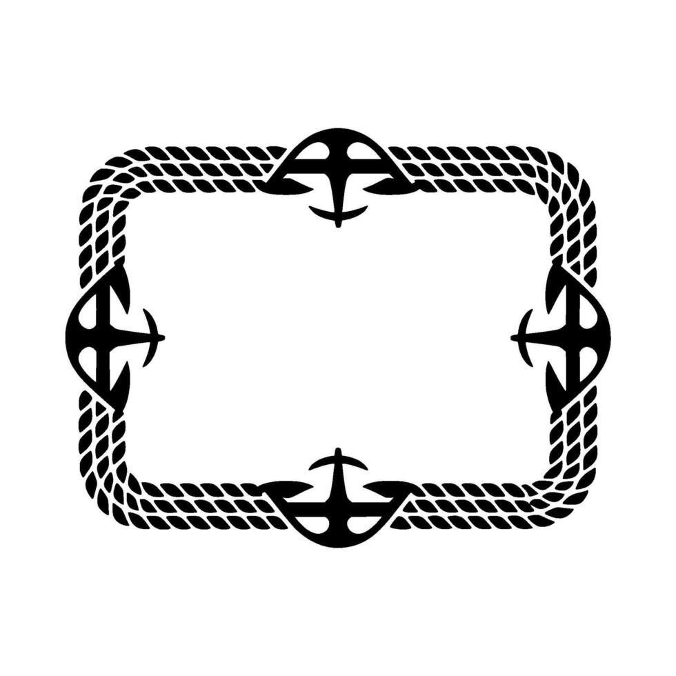 Nautical Border Rope and Anchor Frame, Vintage Style vector