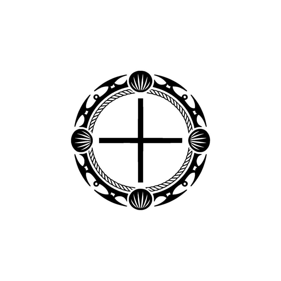Tribal Compass Circular Emblem with Shell Motifs vector
