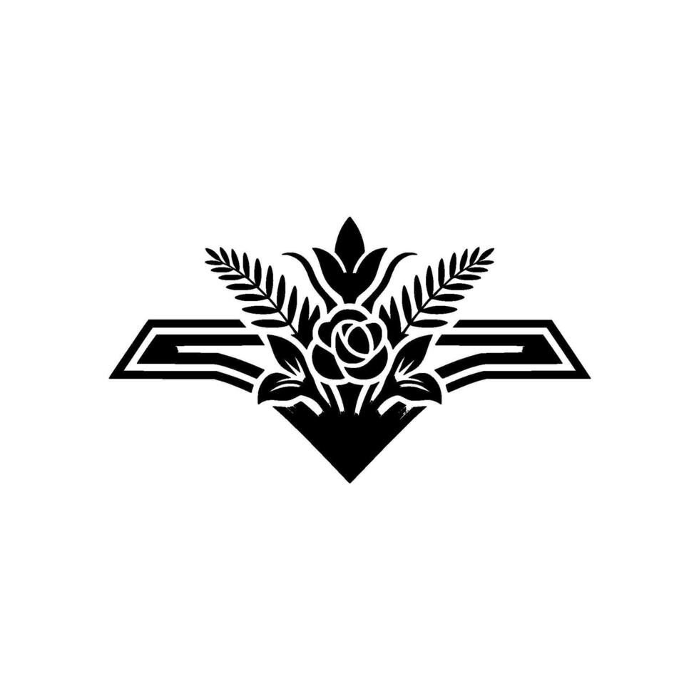 Elegant Floral Emblem, Vintage , Black White, Rose vector