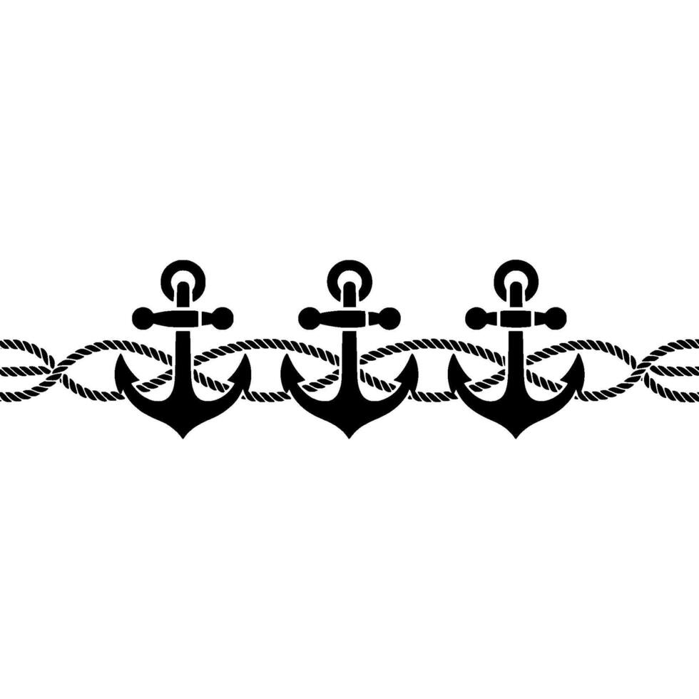 Nautical Border Anchors and Rope Detail, Decorative vector