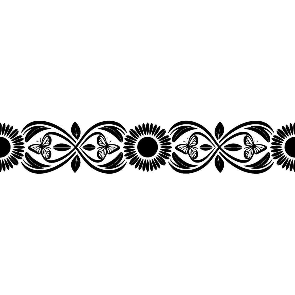 Elegant Black Floral Border with Butterfly Motifs vector