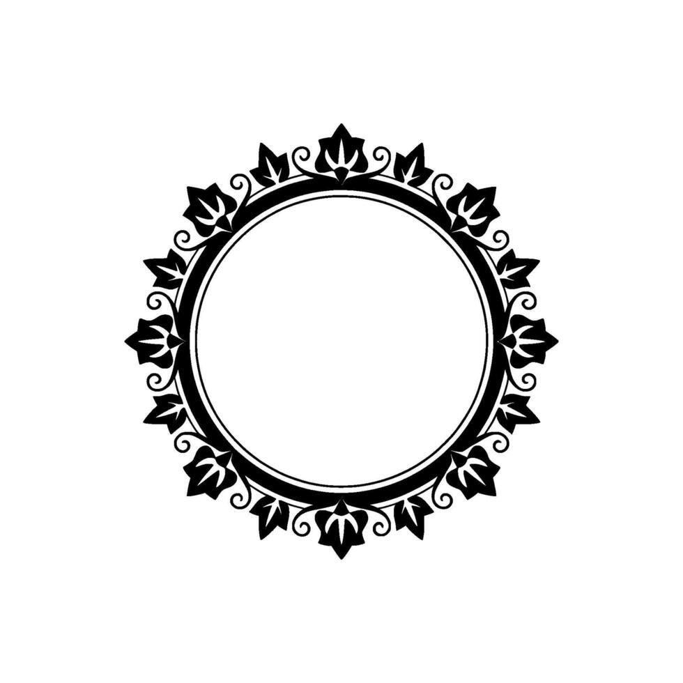 Elegant Black Floral Frame, Minimalist - Art vector