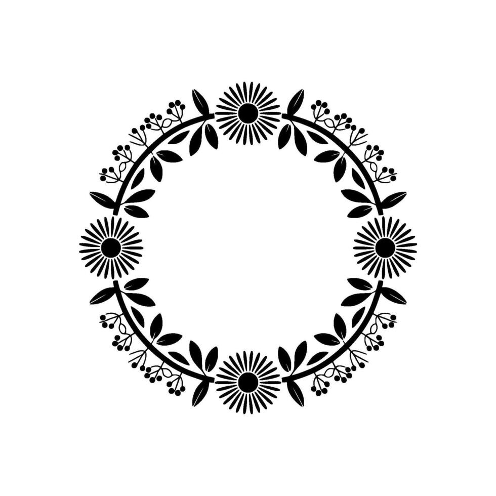 Stylized Floral Wreath, Minimalist , Circular Emblem, Illustration vector