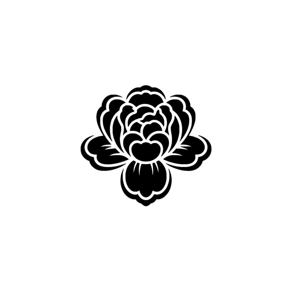 Elegant Black Peony Emblem, Minimalist Floral - Silhouette vector
