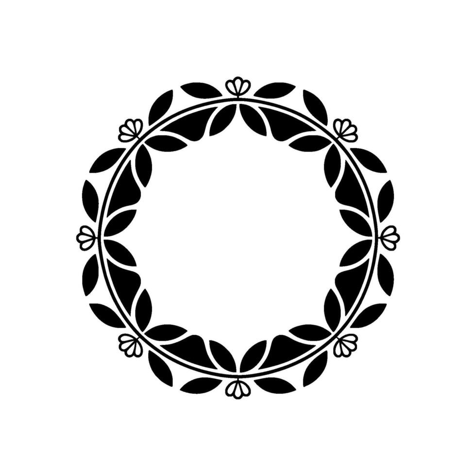 Elegant Black Floral Wreath, Minimalist - Decorative vector