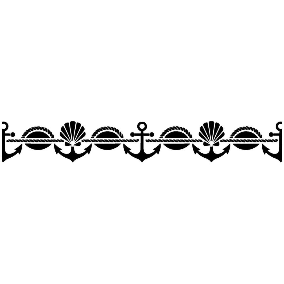 Nautical Border Anchor, Shells, and Rope Decorative Element, Marine vector
