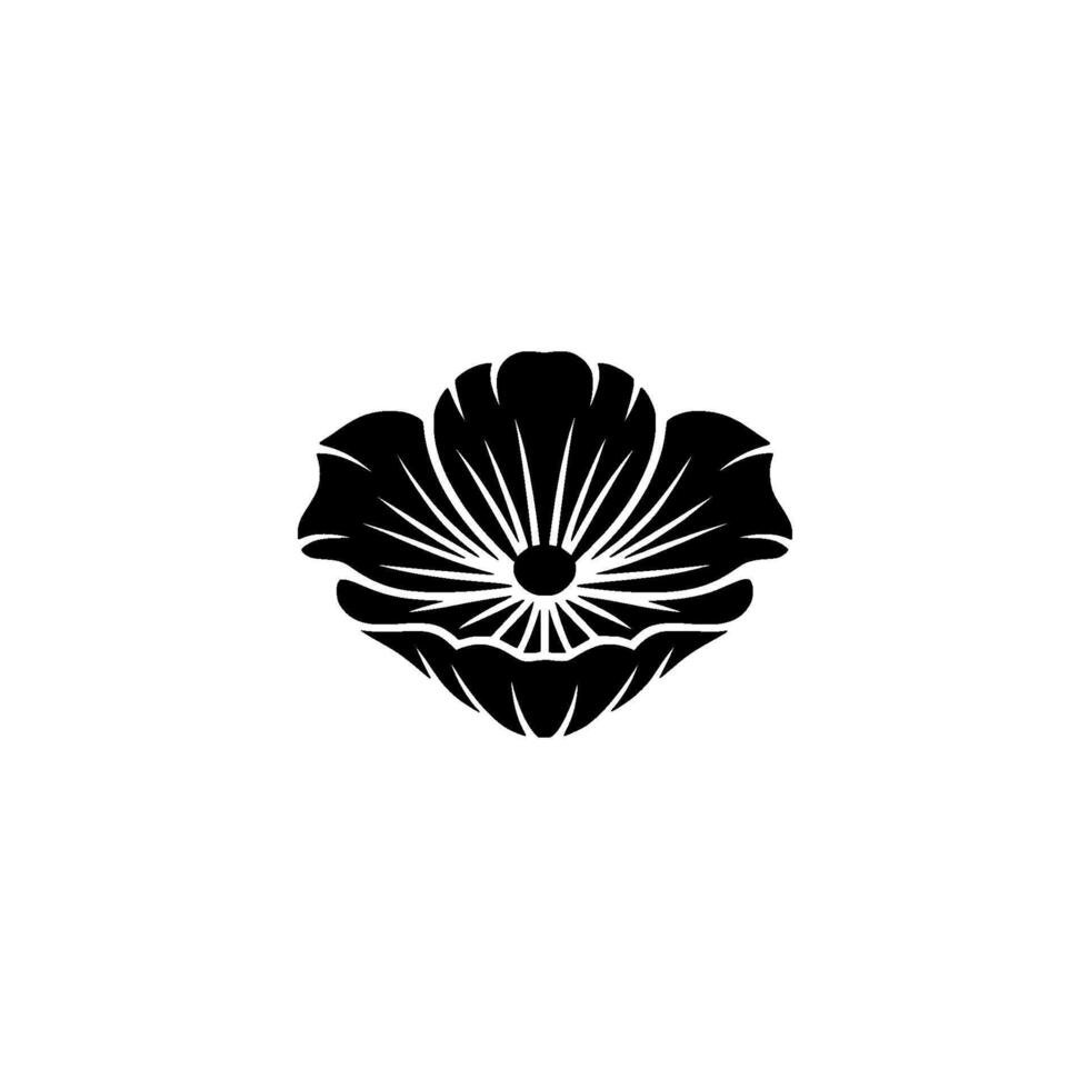 Elegant Black Poppy Silhouette, Minimalist vector