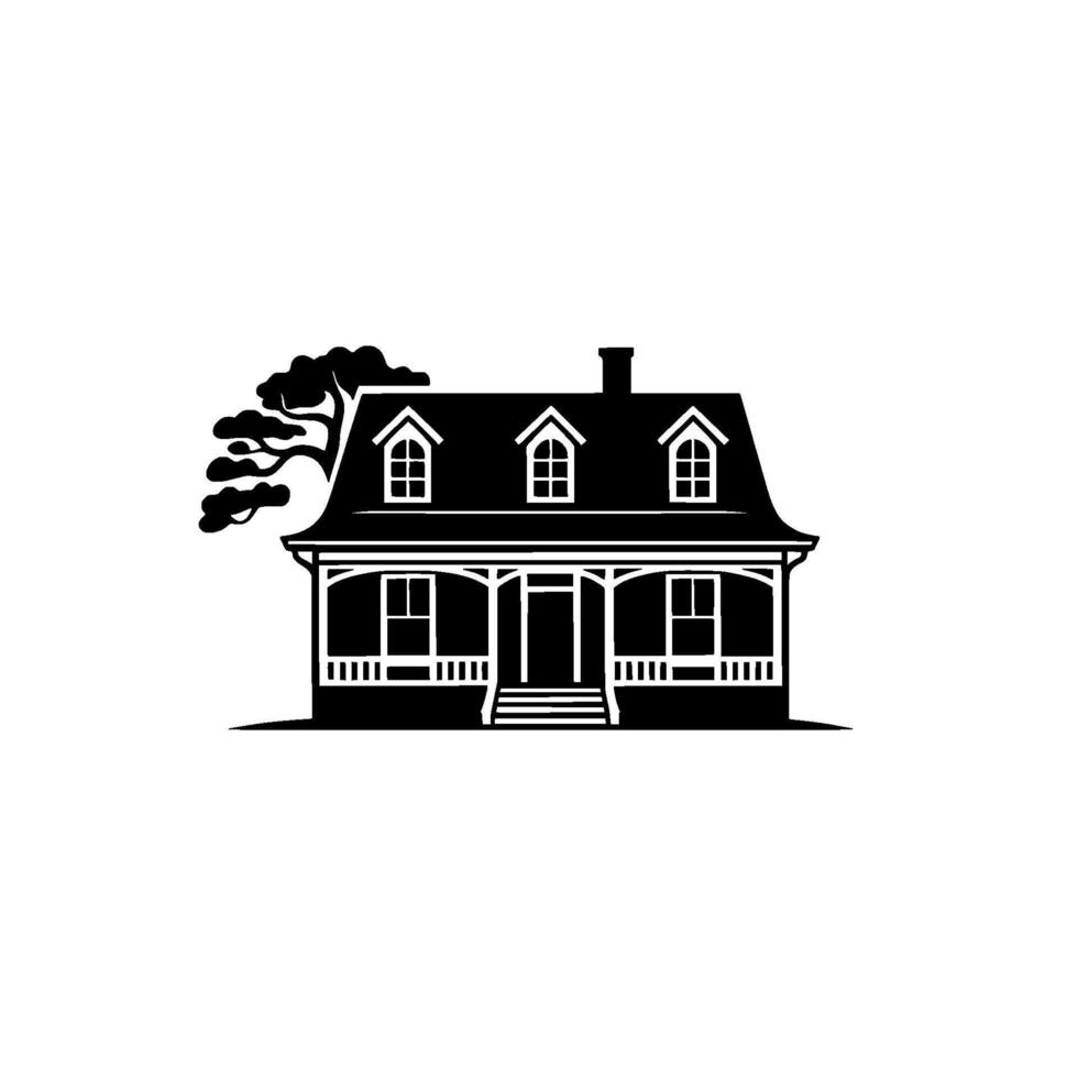 Rustic Silhouette House, Tranquil Country Estate vector