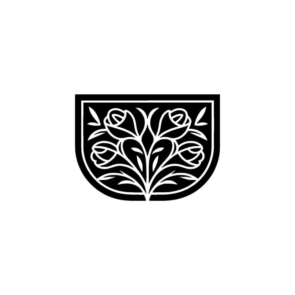 Intricate Floral Shield Emblem, Vintage Style vector