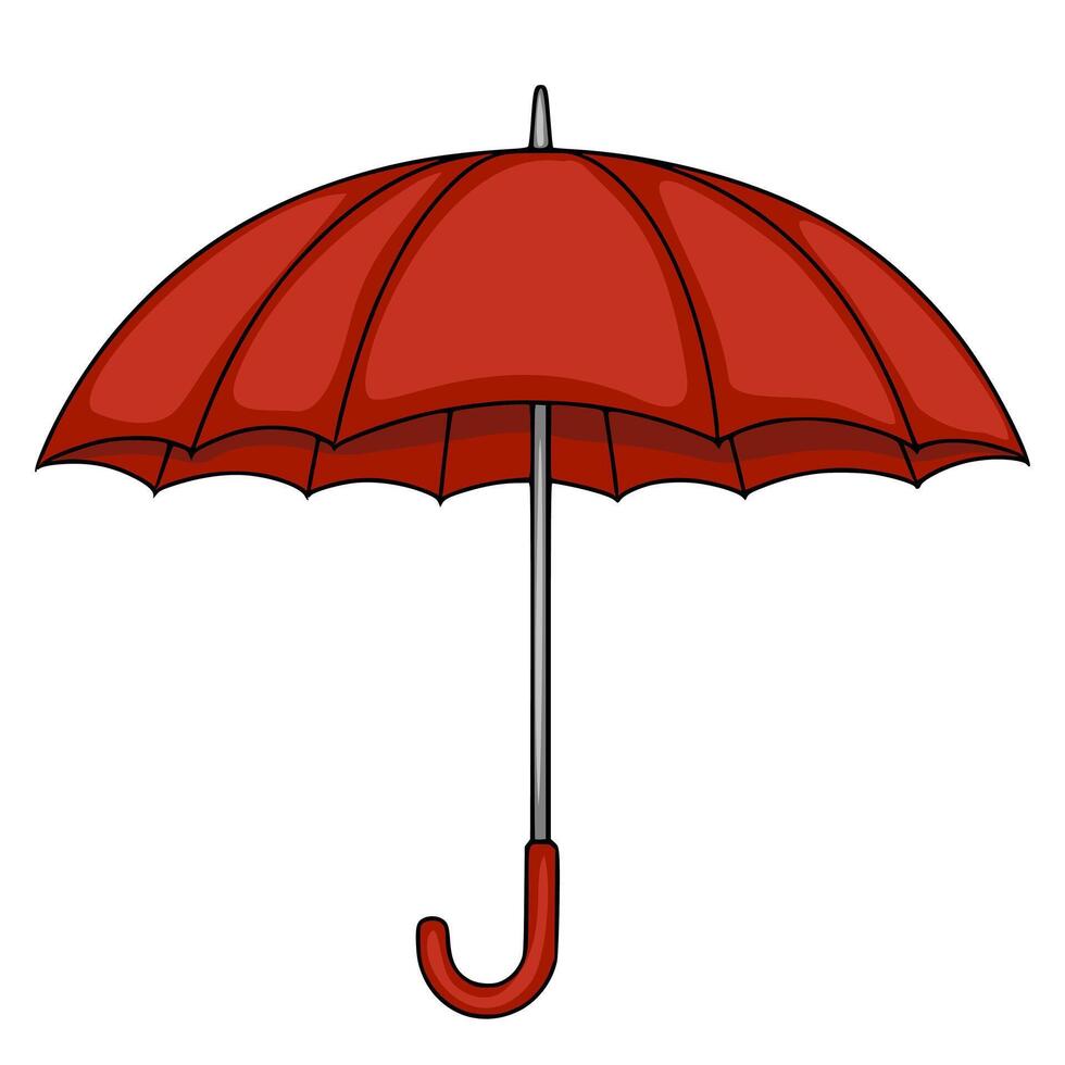 A illustration of a classic red umbrella with a curved handle, detailed design, isolated on white background. vector