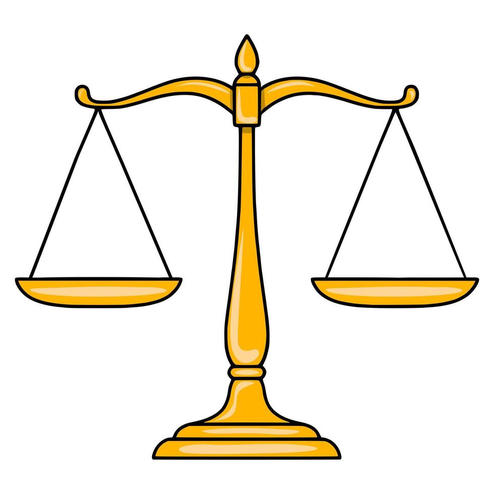 Golden Illustration of Scales of Justice with a Unique Design, Featuring a Pointed Top and Bold Outlines. vector