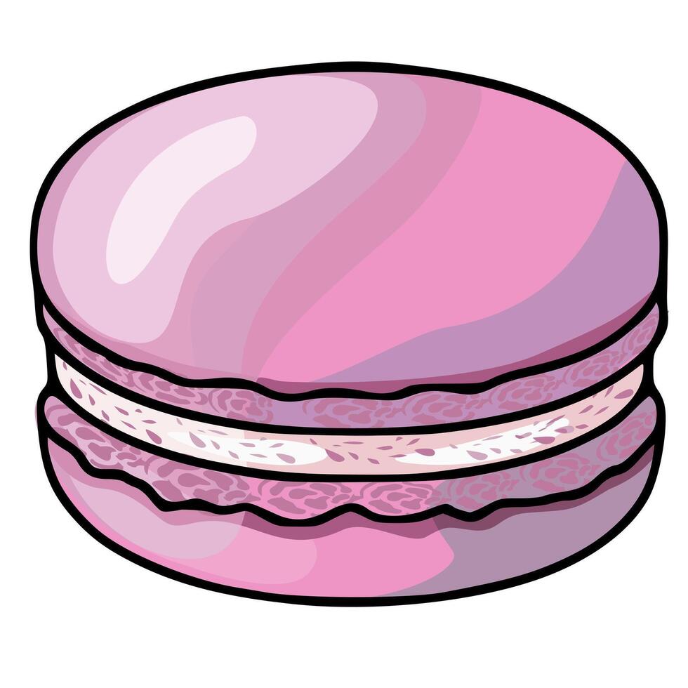 illustration of a single pink macaron with a detailed, textured design, showcasing a unique blend of soft and bold colors, ideal for bakery branding or dessert-themed projects. vector